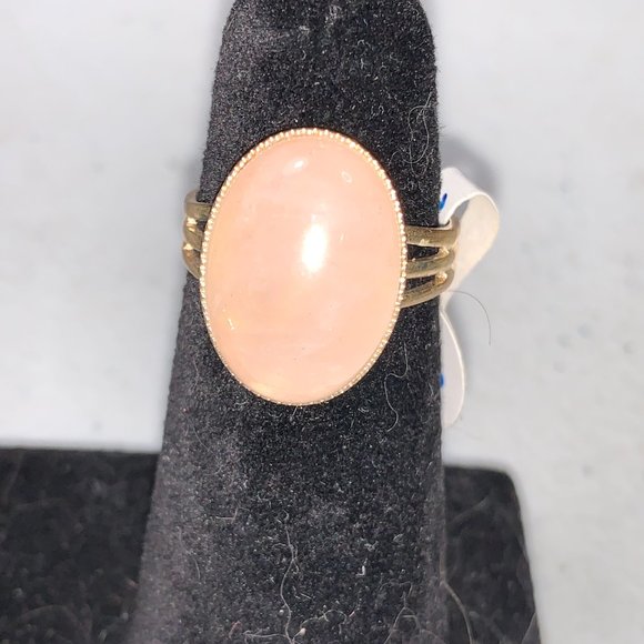 Silver Plated Rose Quartz Cab Ring, Sizeable - Picture 2 of 8
